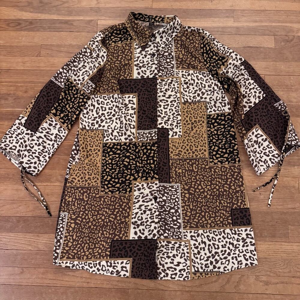 SHEIN animal print button-down tunic blouse knee length dress size XL
b71